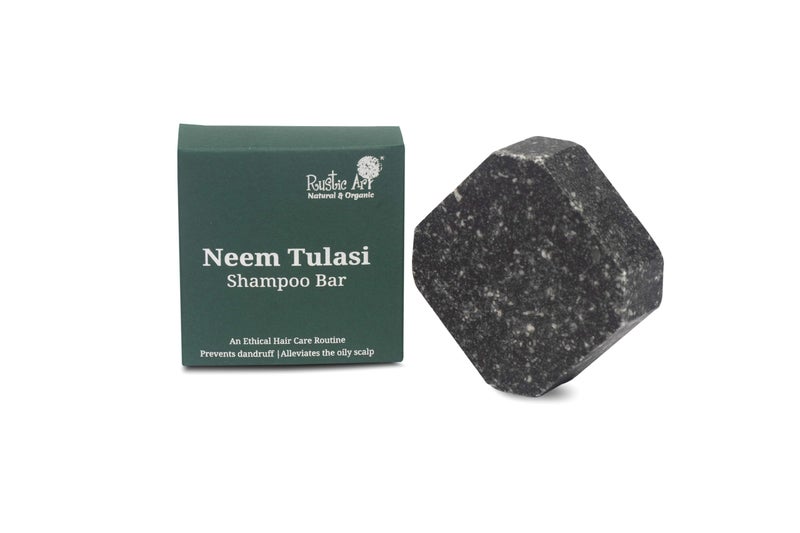 Rustic Art Organic Neem Tulsi Shampoo Bar | Oily, Dandruff Prone Hair | Charcoal & Eucalyptus | Sulfate, Paraben & Added Fragrance Free | Natural & Organic Essential For Women & Men | 2.65 Oz - Image 1